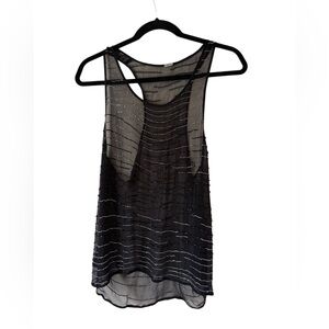 Designer Chan Luu embellished beaded Sheer Black Sleeveless Top Racerback Sz s